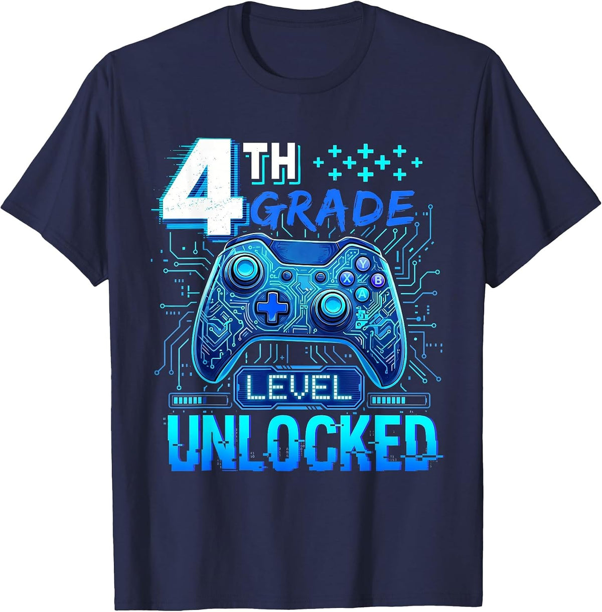 Back to School 4th Grade First Day Level Unlocked Gamer Boys T-Shirt - Navy Blue