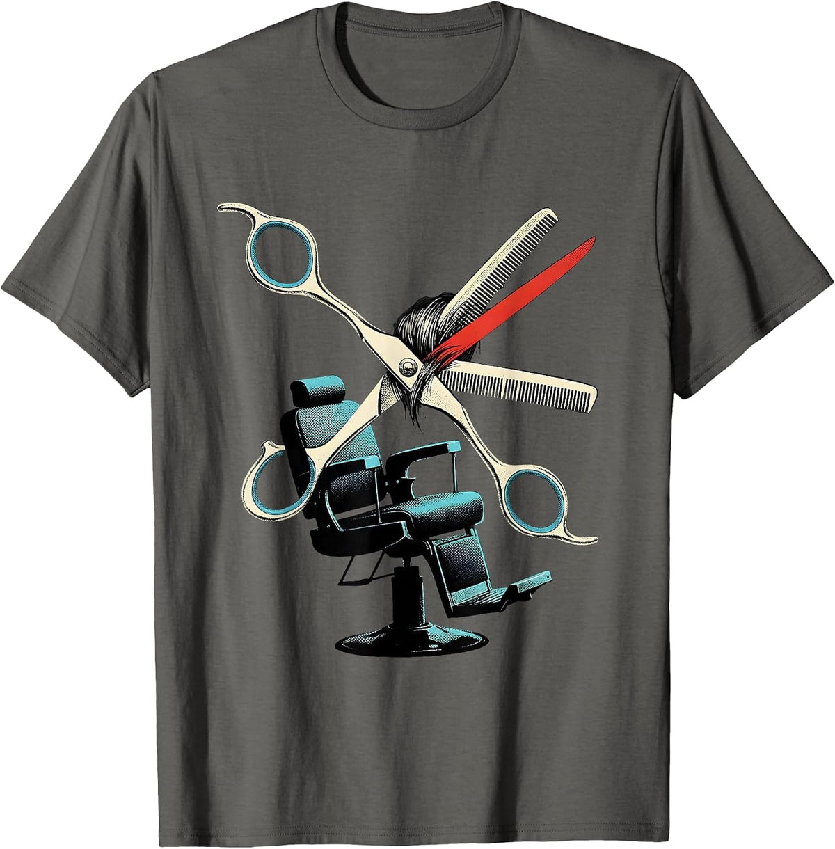 Men's Oversized Shears Hairdresser Barber Salon Workwear T-Shirt - Asphalt Grey