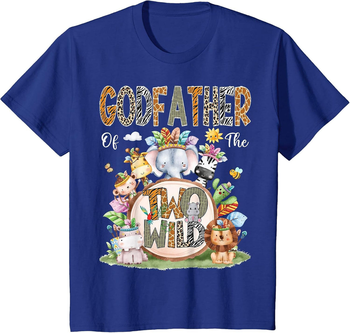 Godfather of The Two Wild 2Nd Birthday Animal Safari Tribal T-Shirt - Royal Blue