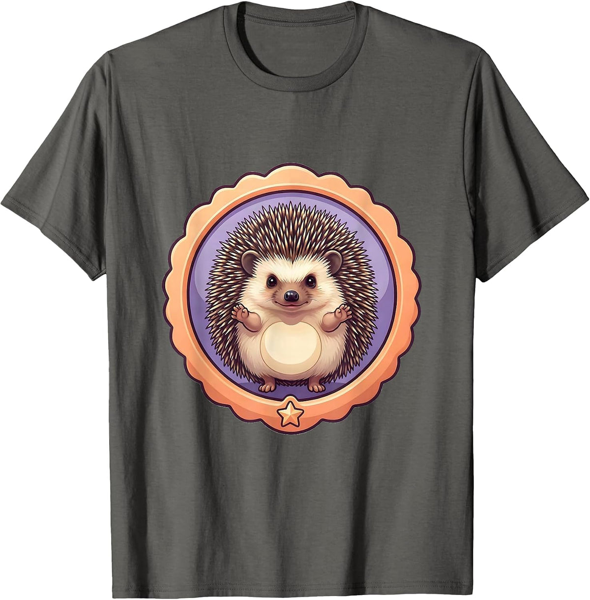 Cute Hedgehog Badge Ring Kawaii Animal Lover Gift T-Shirt - Asphalt Grey