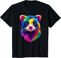 Colorful Ferret Face Cute Animal Lover Men Women Black T-Shirt - Black