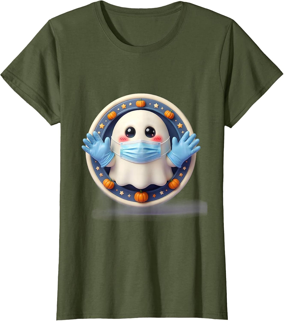 Women's Halloween Ghost Surgeon Underscrub Design T-Shirt - Olive Green