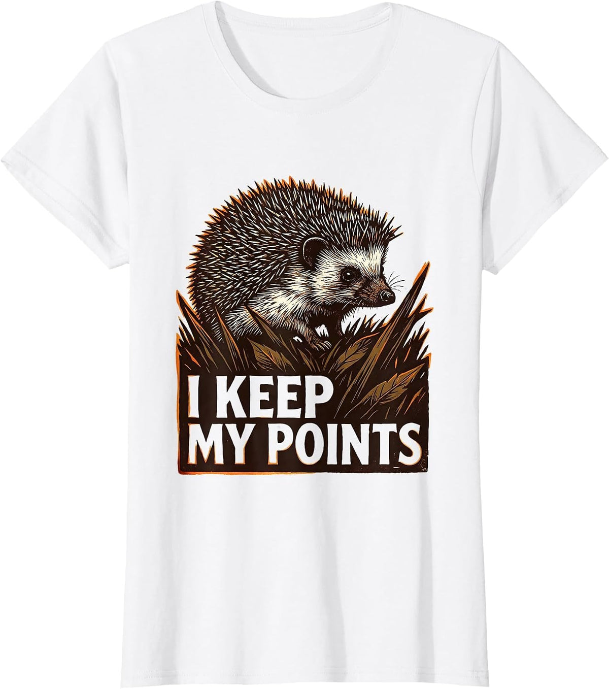 I Keep My Points Linocut Cute Hedgehog Animal Humor Gift T-Shirt - White