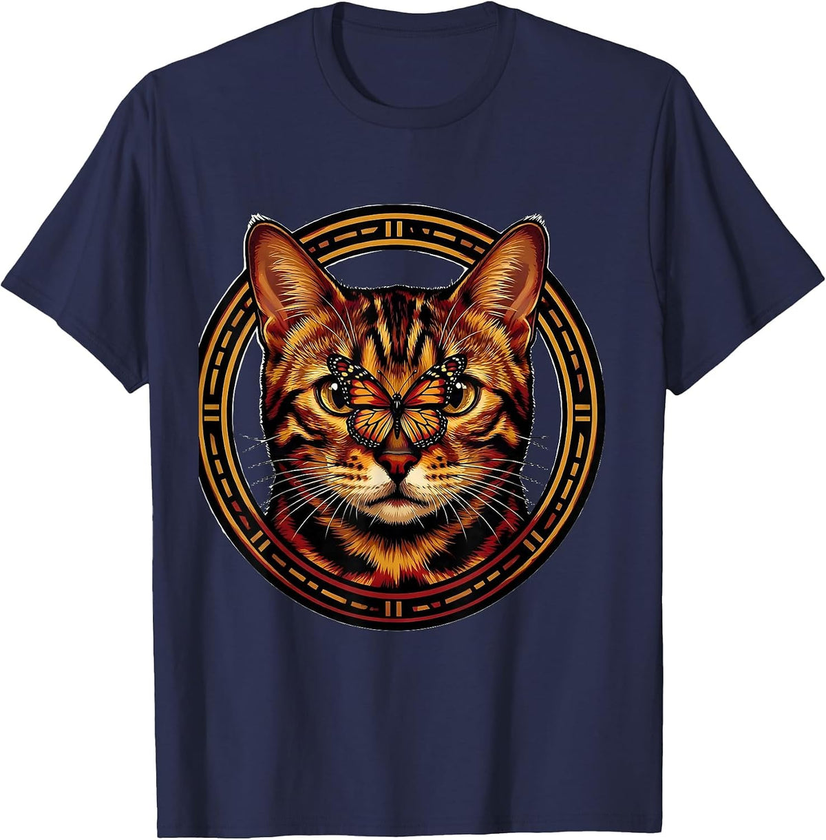 Bengal Cat Butterfly on Nose Cute Cat Lover Gift T-Shirt - Navy Blue