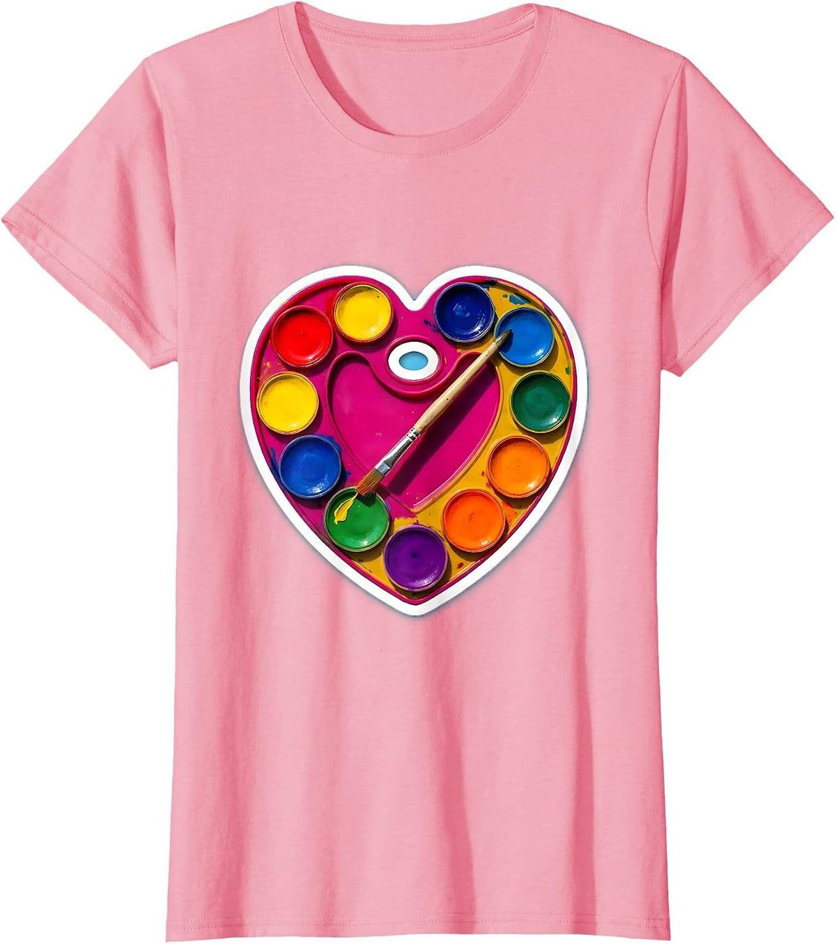 Women's Heart Paint Palette Elementary Teacher Gift T-Shirt - Pink