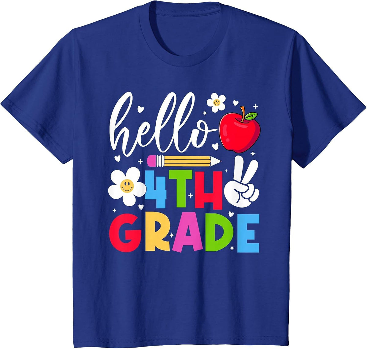 Back to School Hello Fourth Grade Team 4th Grade Boy Girl T-Shirt - Royal Blue