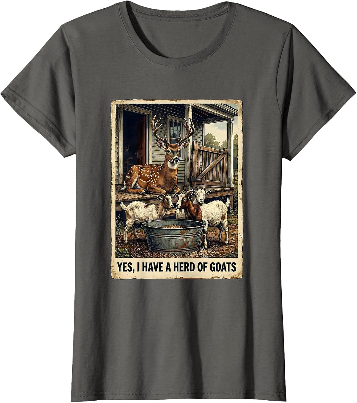 Women's Yes I Have A Herd Of Goats Vintage Funny Goat Lover Farmer T-Shirt - Asphalt Grey