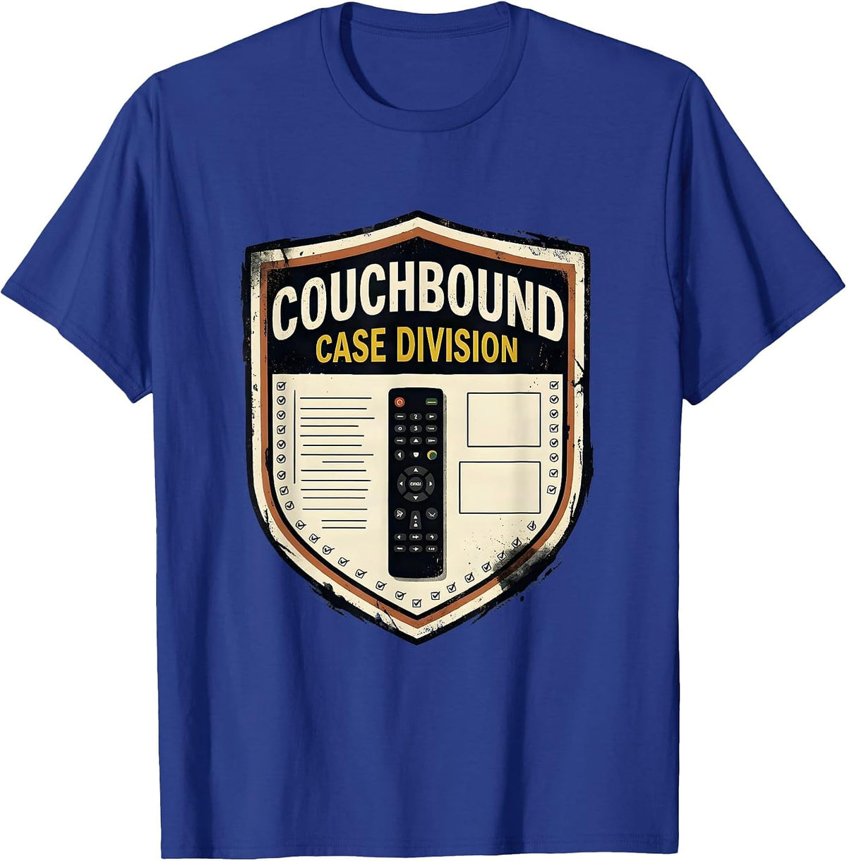 Men's Couchbound Case Division Distressed True Crime Fan Humor T-Shirt - Royal Blue