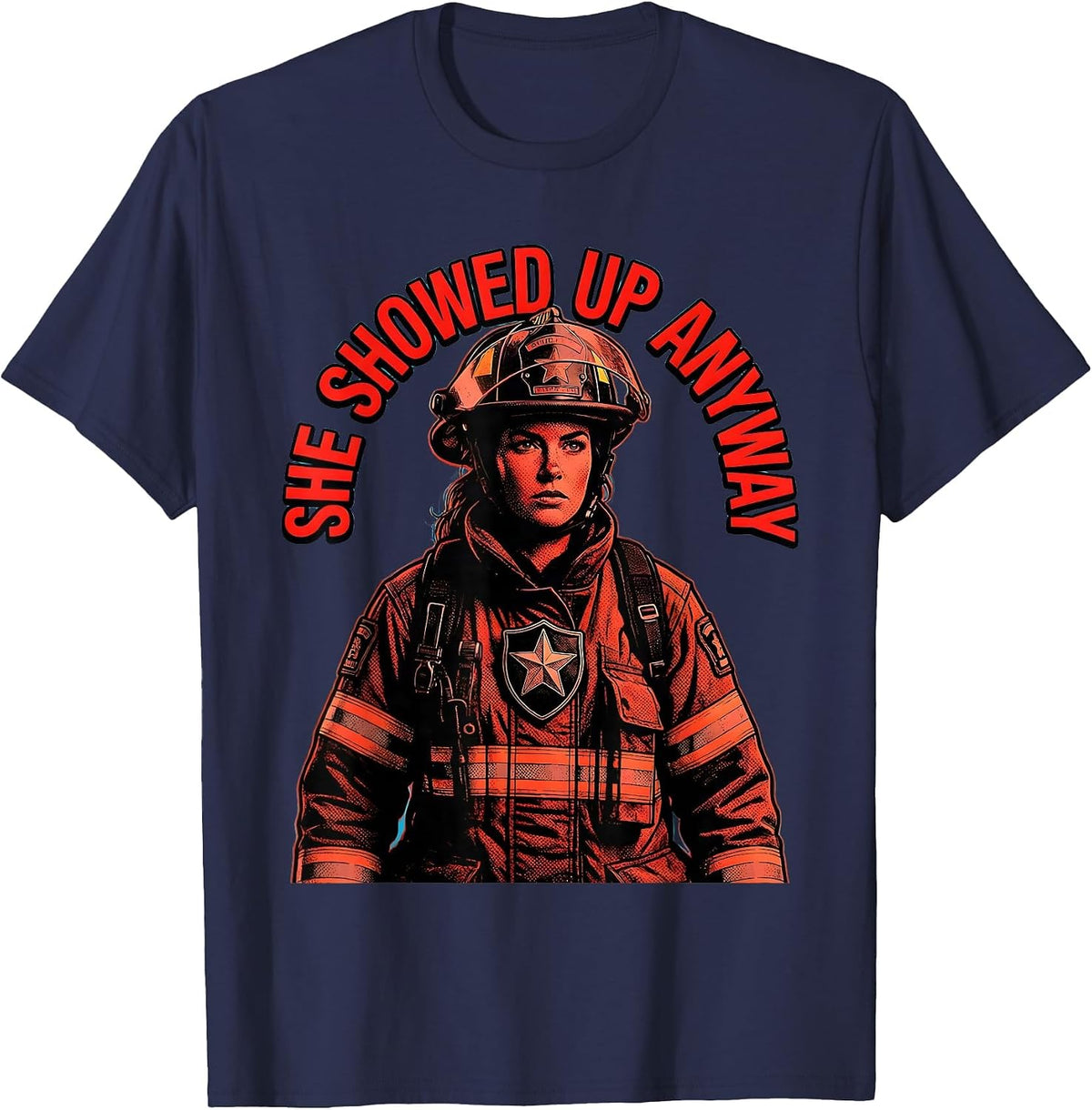 Men's 911 She Showed Up Anyway Dispatcher Design T-Shirt - Navy Blue