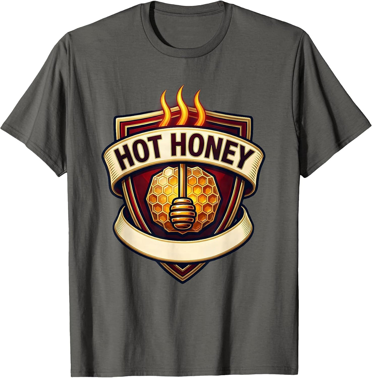 HOT HONEY Emblem Halloween Condiment Group Costume Parody T-Shirt - Asphalt Grey