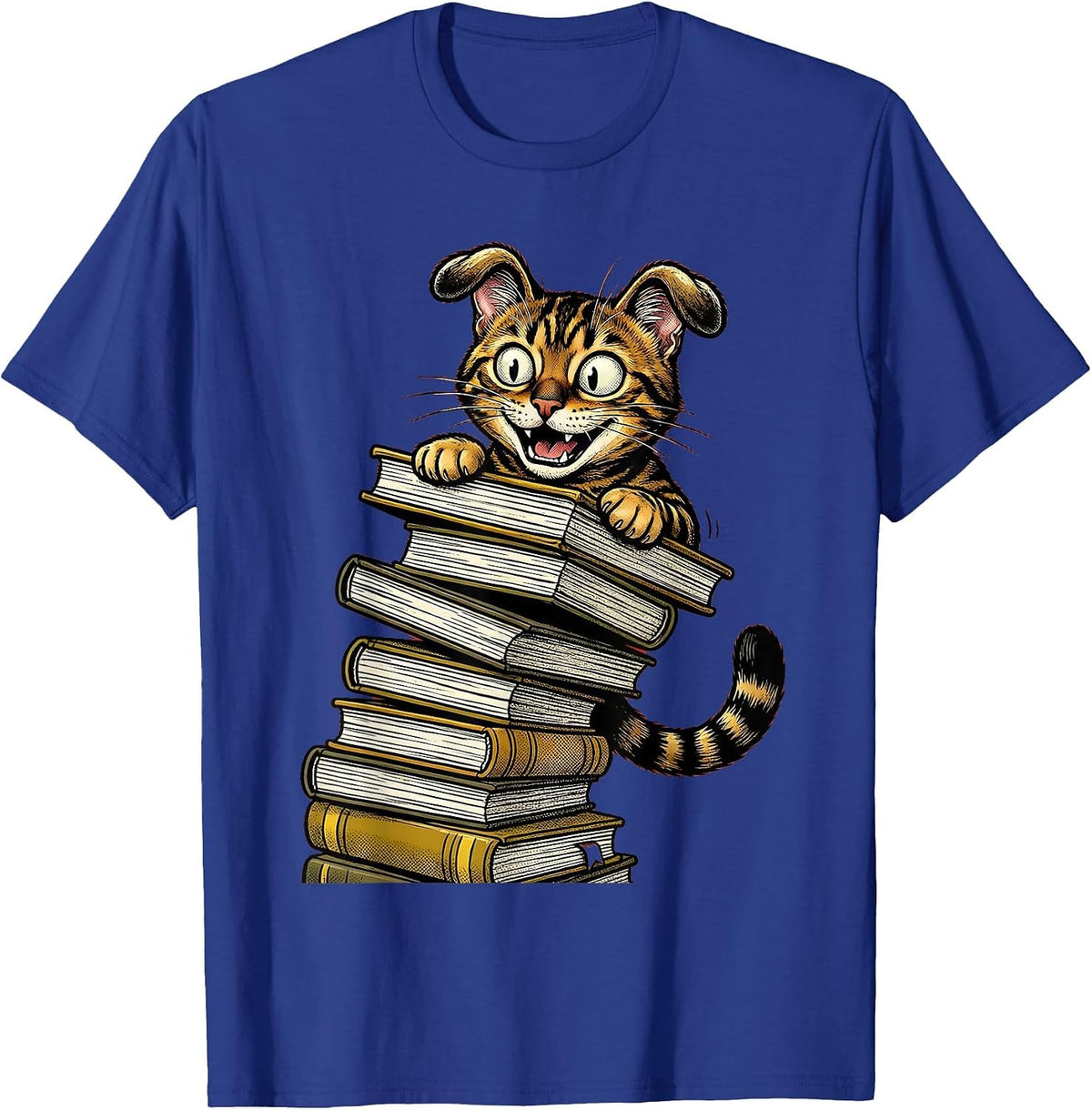 Bengal Cat Peeking Behind Textbooks Back to School T-Shirt - Royal Blue