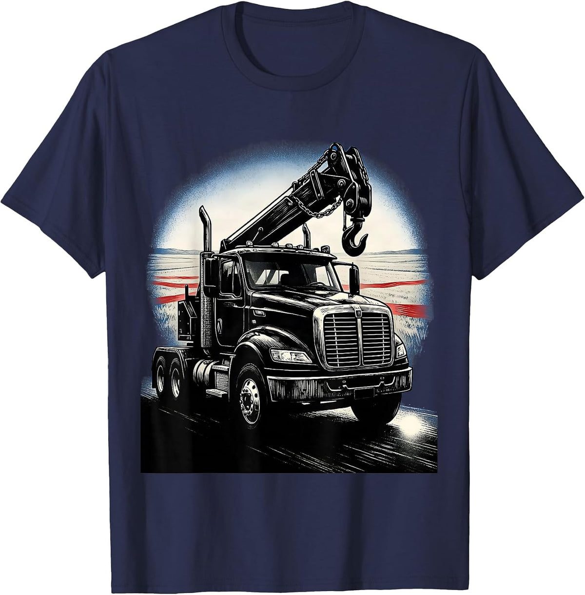 Black Tow Truck Patriotic American Flag Trucker Pride T-Shirt - Navy Blue