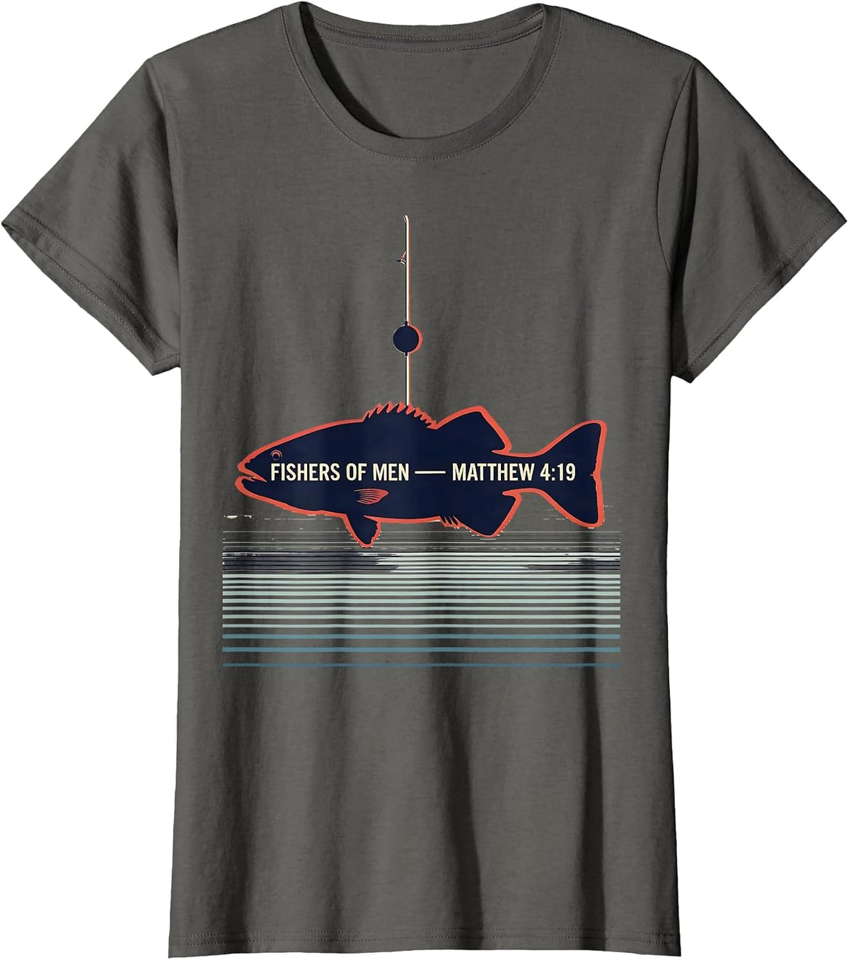 Women's Fishers Of Men Matthew 4:19 Bass Silhouette Christian T-Shirt - Asphalt Grey