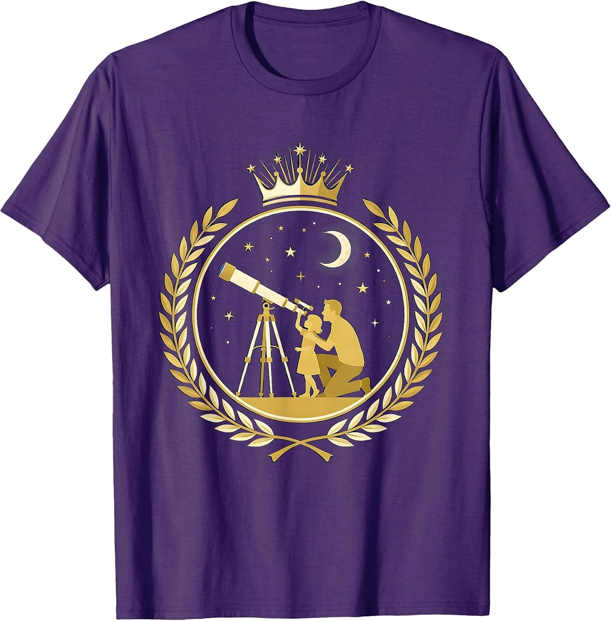 Father Child Stargazing Telescope Night Sky Design T-Shirt - Purple