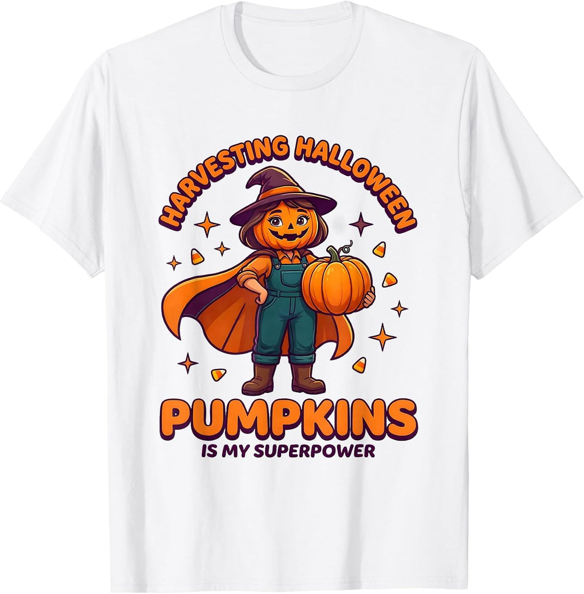 Men's HARVESTING HALLOWEEN PUMPKINS IS MY SUPERPOWER Farmer T-Shirt - White