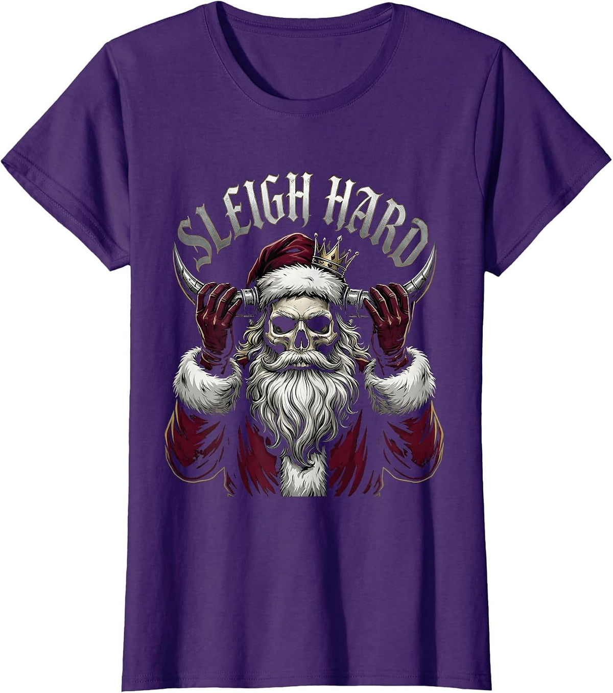 Women's Sleigh Hard Gothic Heavy Metal Santa Claus Christmas Humor T-Shirt - Purple