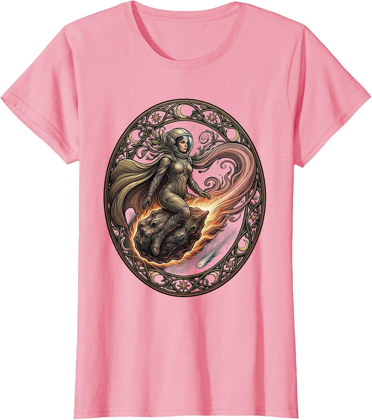 Women's Astronaut Riding Meteor Space Explorer Graphic T-Shirt - Pink