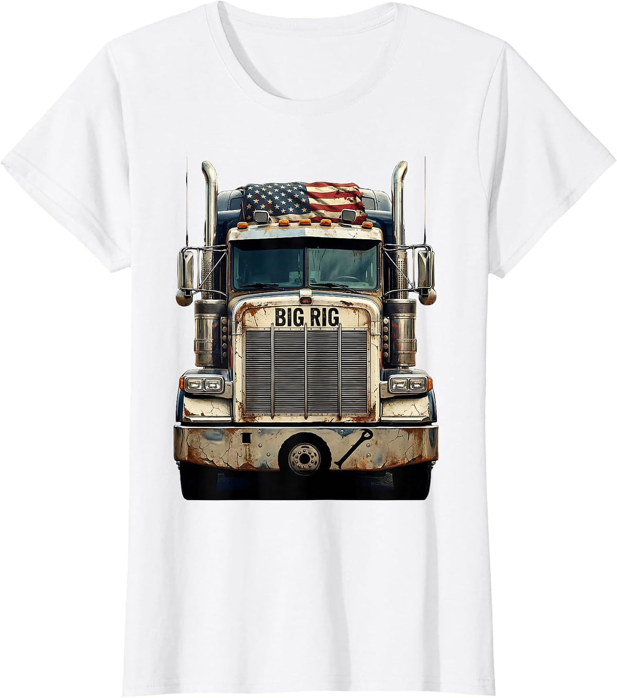 BIG RIG Distressed Semi Truck Driver Patriotic Pride T-Shirt - White