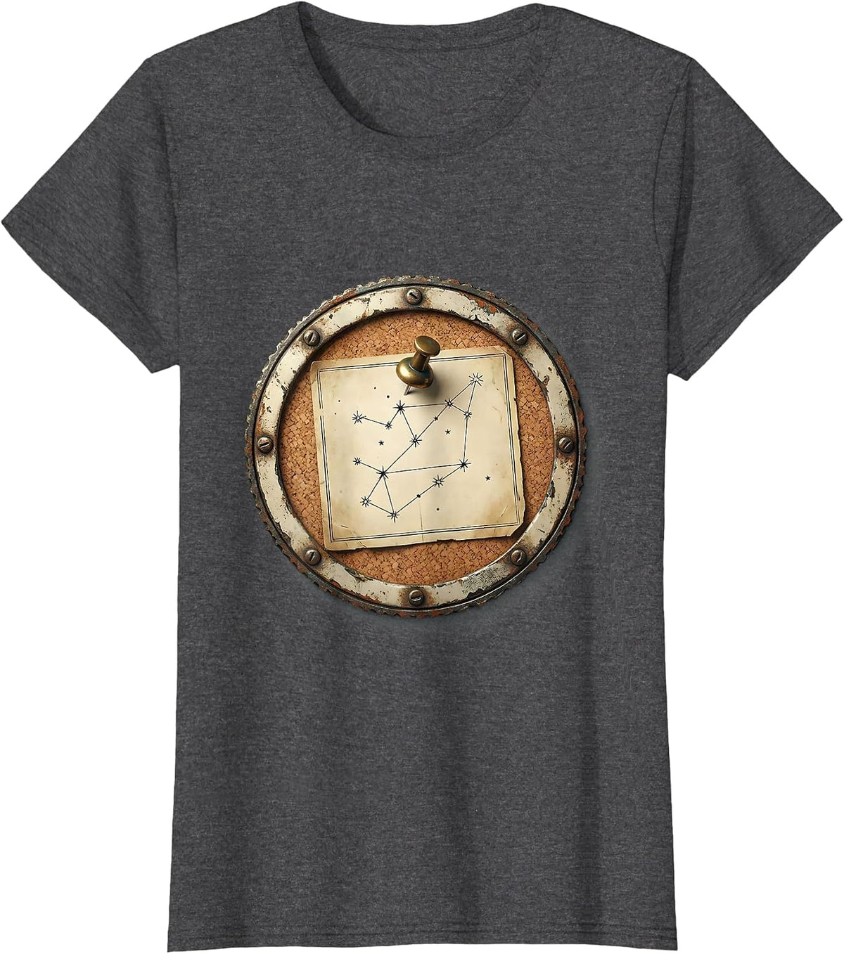 Women's Constellation Map Pinned to Cork Board T-Shirt - Dark Heather Grey