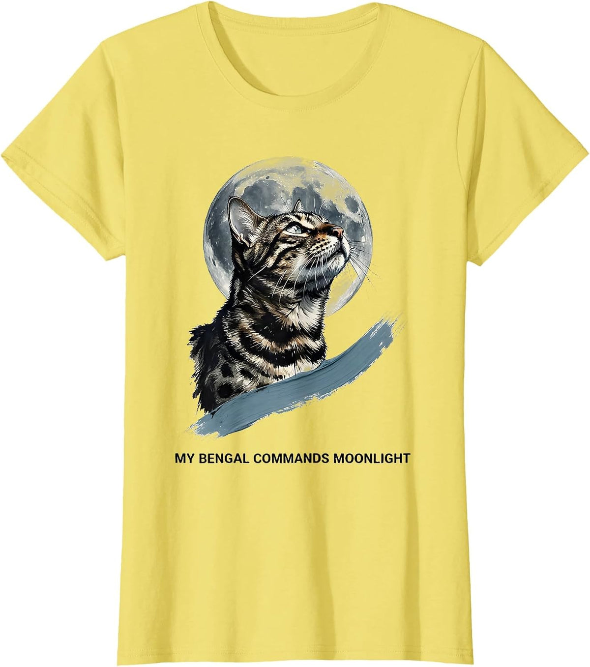 My Bengal Commands Moonlight Ink Brush Retro Cat Lover Humor T-Shirt - Lemon Yellow