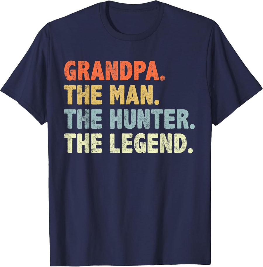 Retro Style Funny Grandpa The Man Duck Deer Hunting Legend T-Shirt - Navy Blue