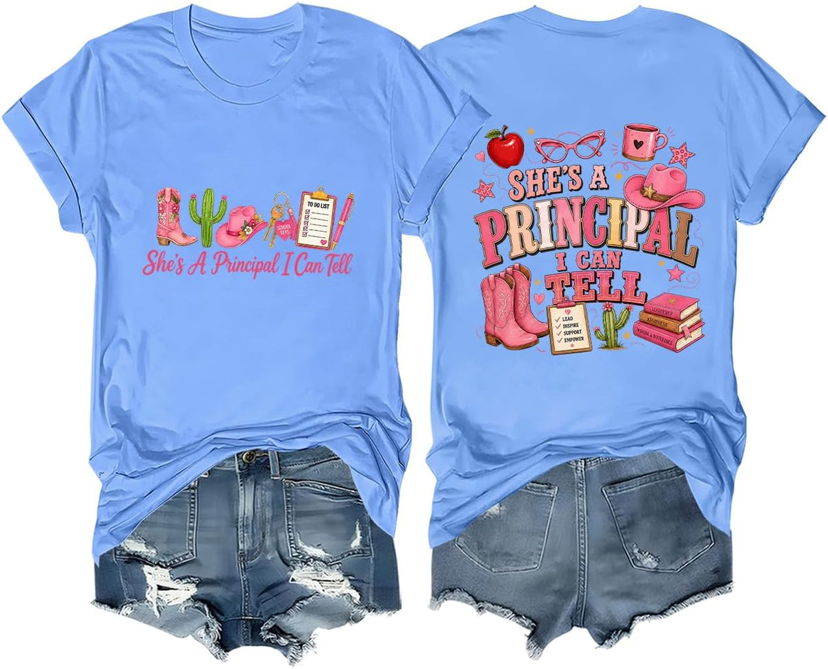 She's A Principal I Can Tell Shirt Funny Teacher Back to School T-Shirt - Sky Blue