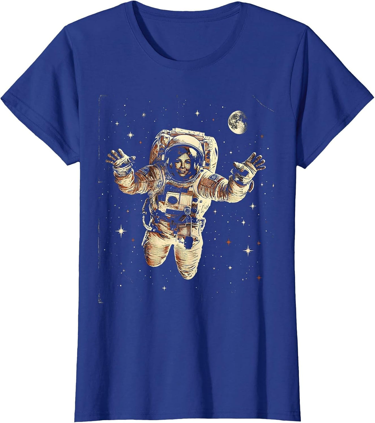 Women's Astronaut Floating Free in Space Illustration T-Shirt - Royal Blue
