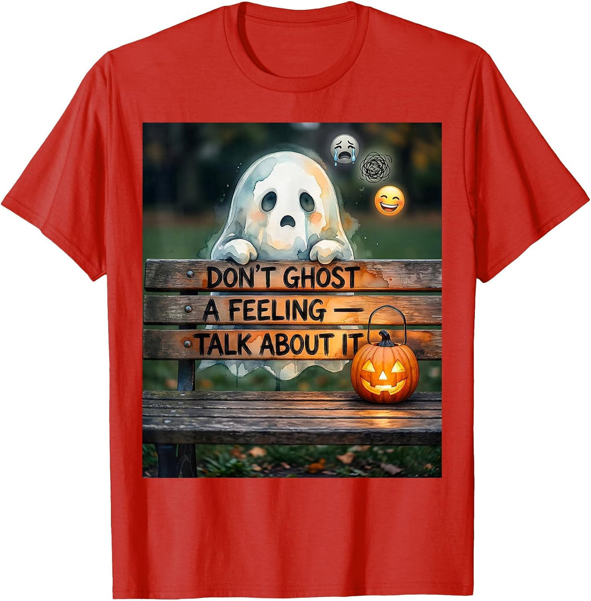 Men's Don't Ghost A Feeling Talk About It Watercolor Halloween T-Shirt - Red