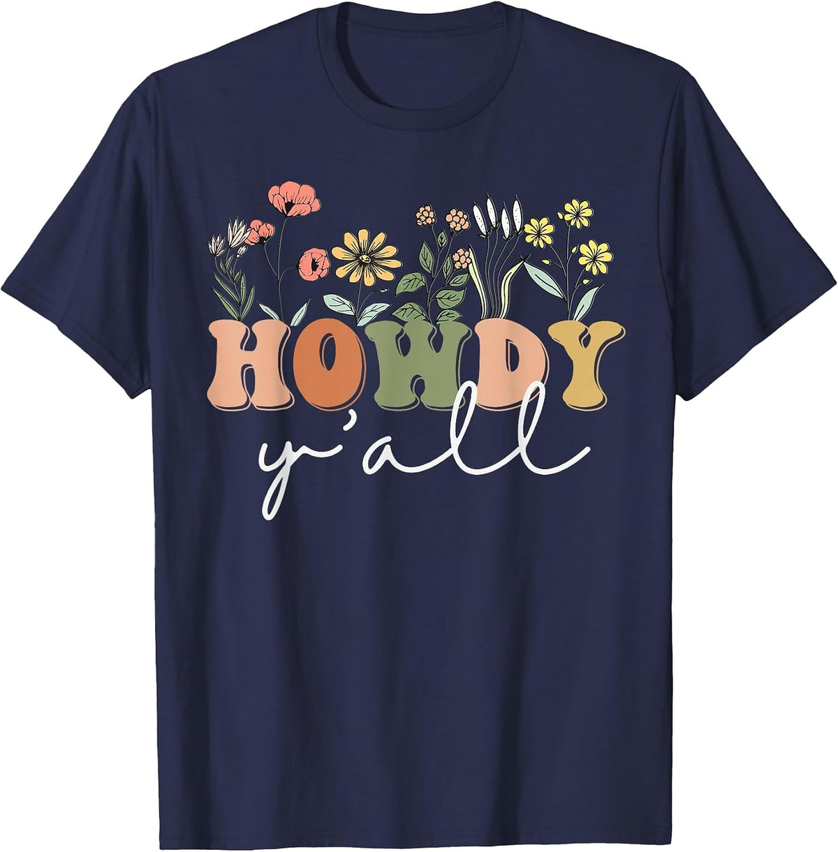 Howdy Y'all Southern Western Girl Country Rodeo Cowgirl T-Shirt - Navy Blue