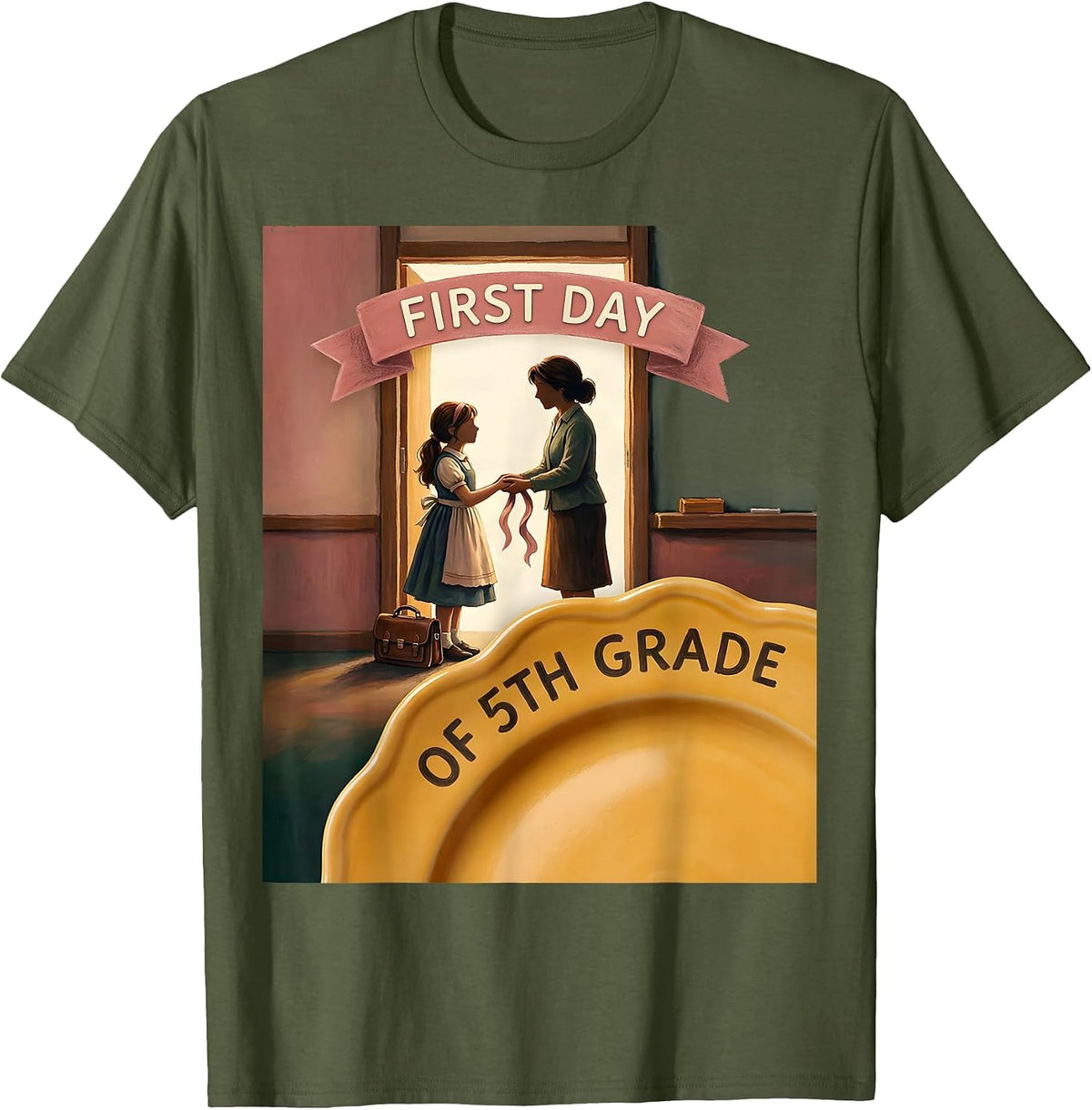 First Day Of 5th Grade Coquette Back To School Girls Kids T-Shirt - Olive Green