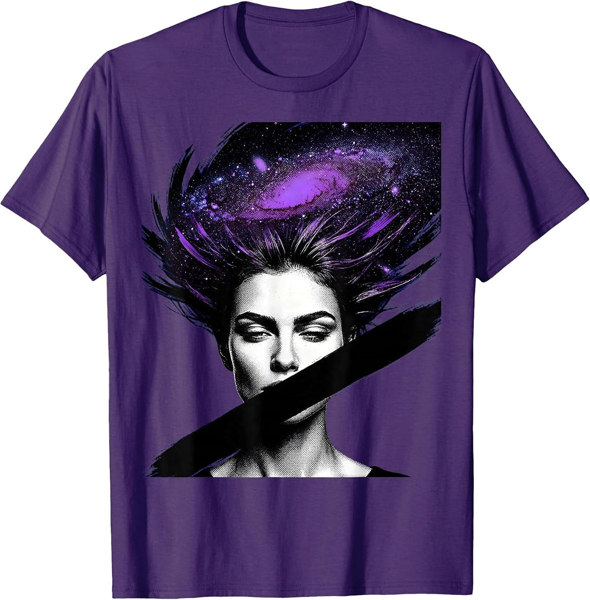 Men's Galaxy Hair Woman Celestial Universe Art T-Shirt - Purple