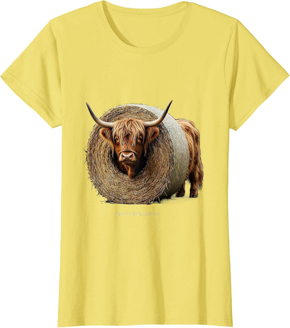 Women's Coo's Rolled In Whimsical Highland Cow Sleepshirt Cozy Humor T-Shirt - Lemon Yellow