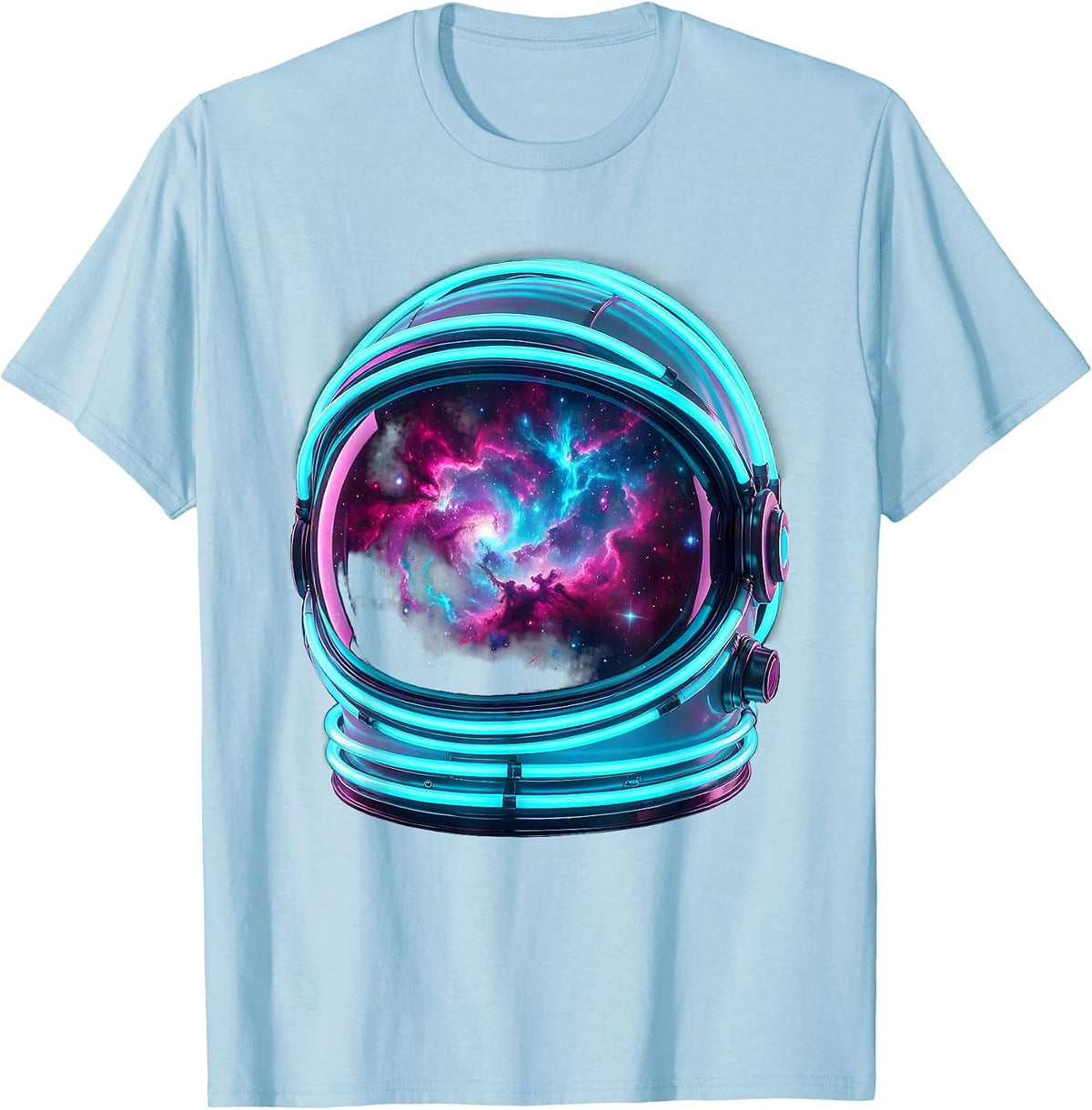 Men's Astronaut Helmet Nebula Reflection Space Art T-Shirt - Baby Blue