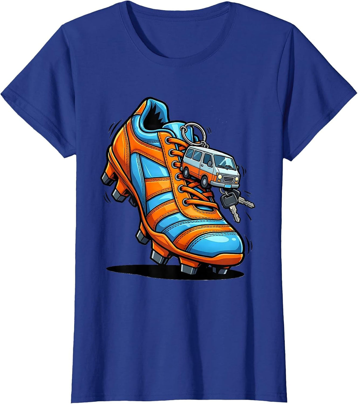 Women's Soccer Mom Minivan Keys Cleat Graphic T-Shirt - Royal Blue