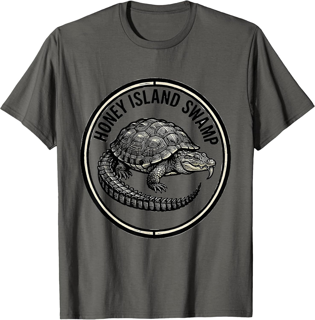 Men's Honey Island Swamp Woodcut Engraving Florida Swamp Pride T-Shirt - Asphalt Grey