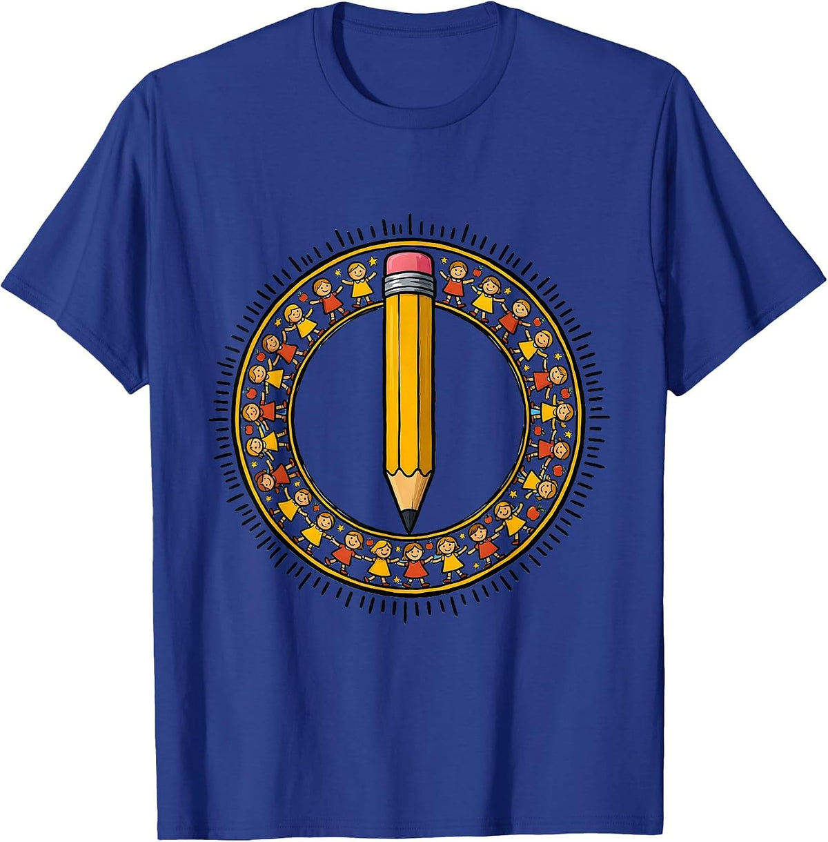 Men's Elementary Teacher Pencil Graphic Tee T-Shirt - Royal Blue