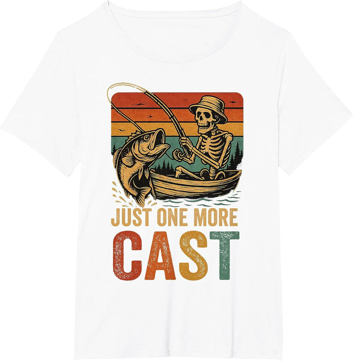 Funny Retro Fishing Skeleton Fish Fisherman Bass Fishing T-Shirt - White