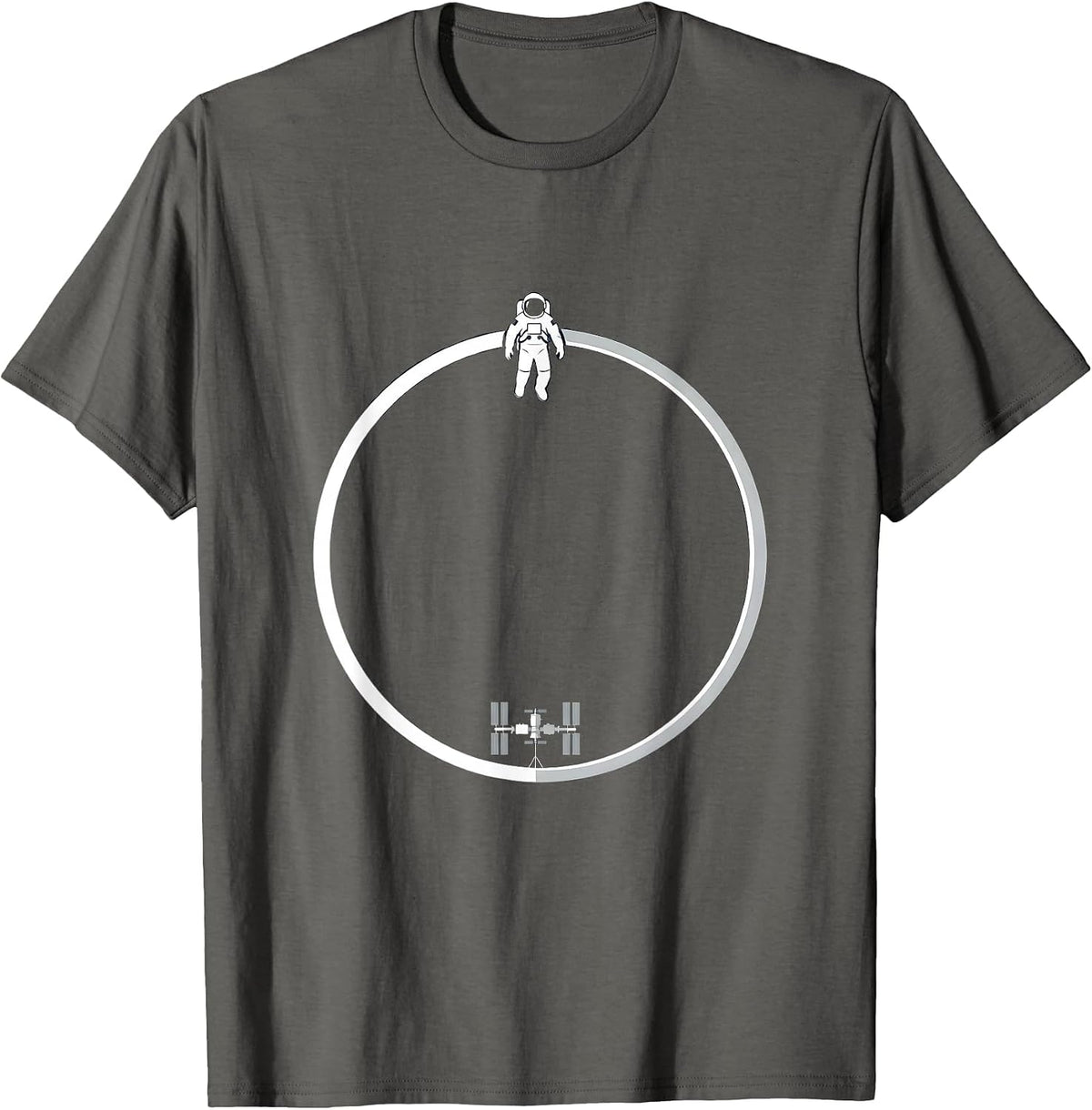 Astronaut Floating Away From Space Station T-Shirt - Asphalt Grey