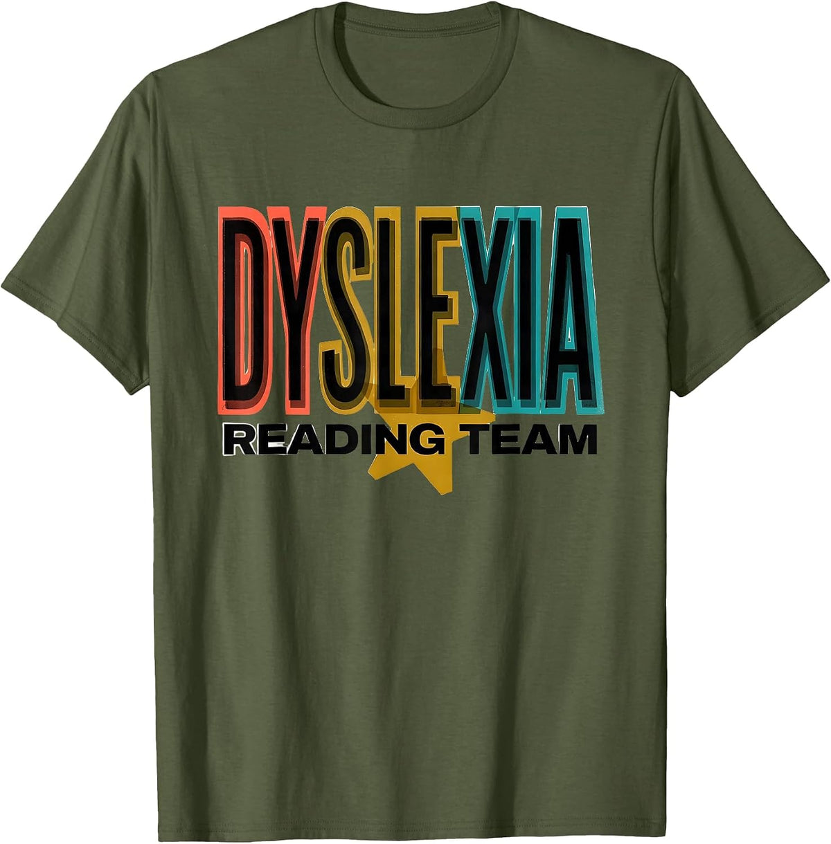 Men's Dyslexia Reading Team Awareness Teacher Squad October T-Shirt - Olive Green
