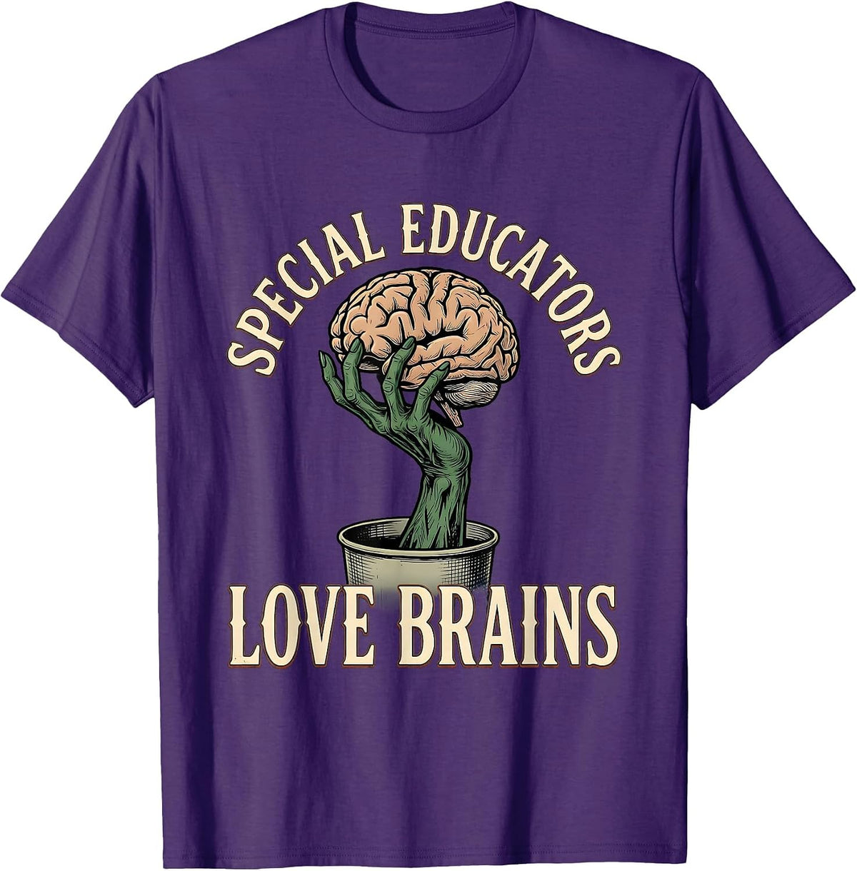 Men's Special Educators Love Brains Vintage Teacher Halloween T-Shirt - Purple