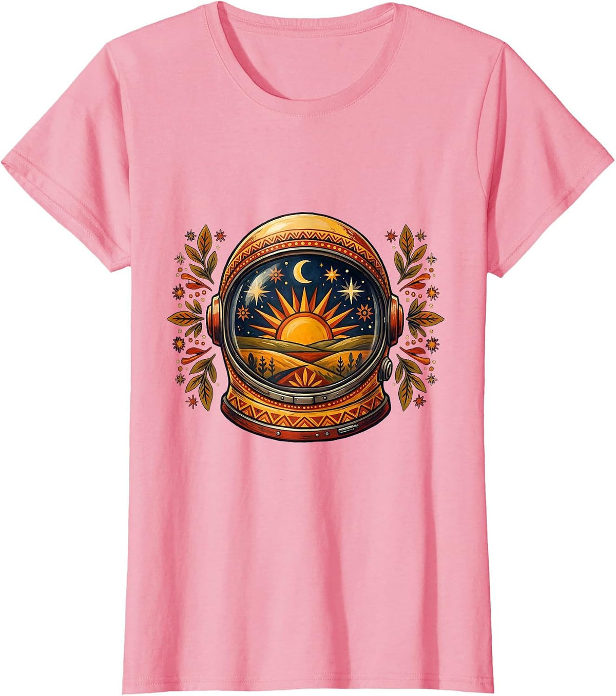 Women's Retro Space Helmet Vintage Illustration Design T-Shirt - Pink