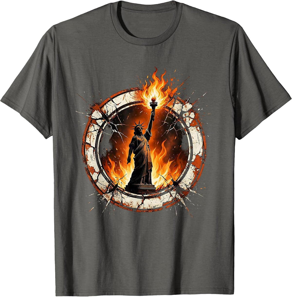 Flaming Torch Thrower Bold Graphic Design T-Shirt - Asphalt Grey