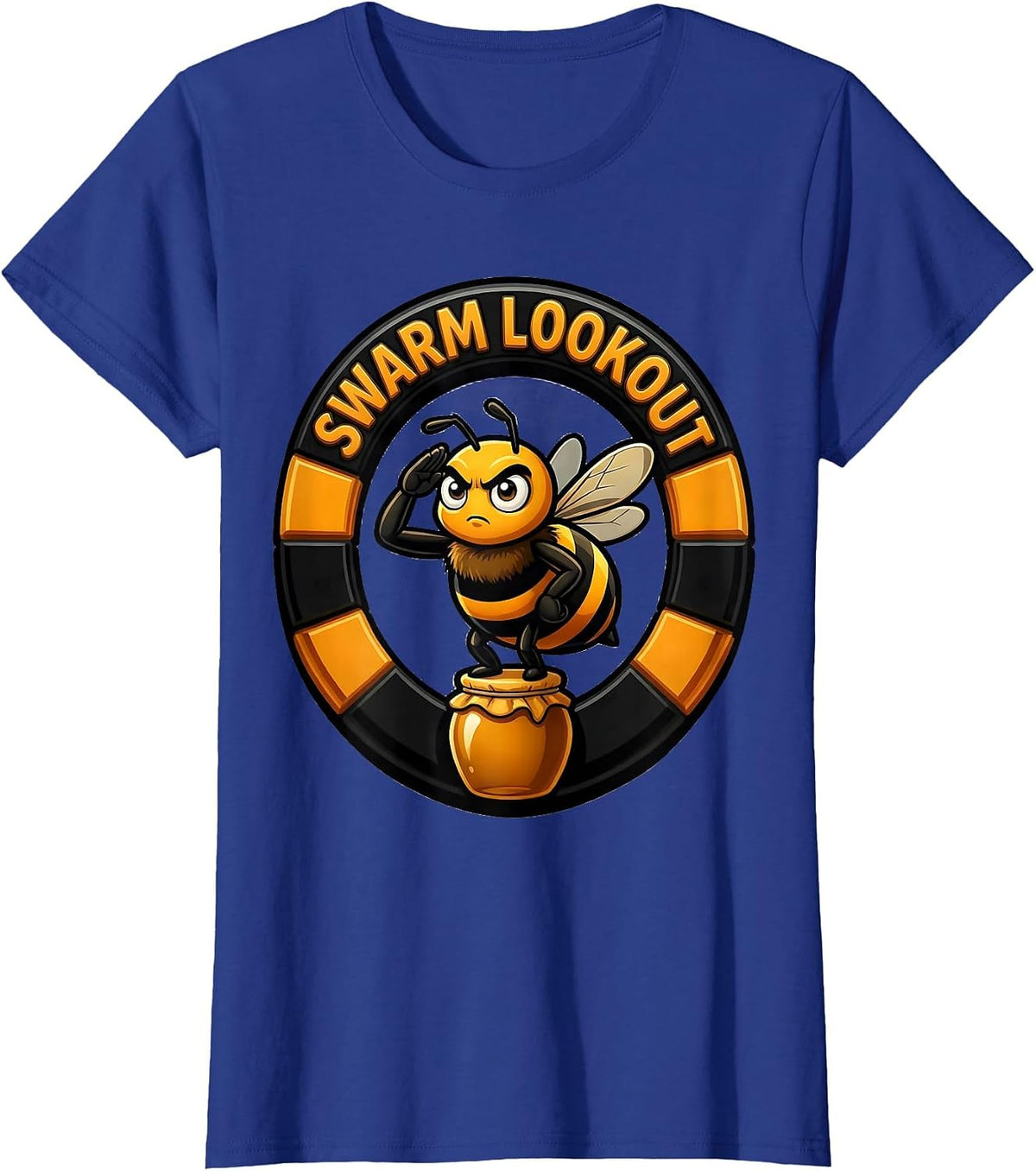 Women's Swarm Lookout Cartoon Bee Honey Jar Halloween Matching T-Shirt - Royal Blue