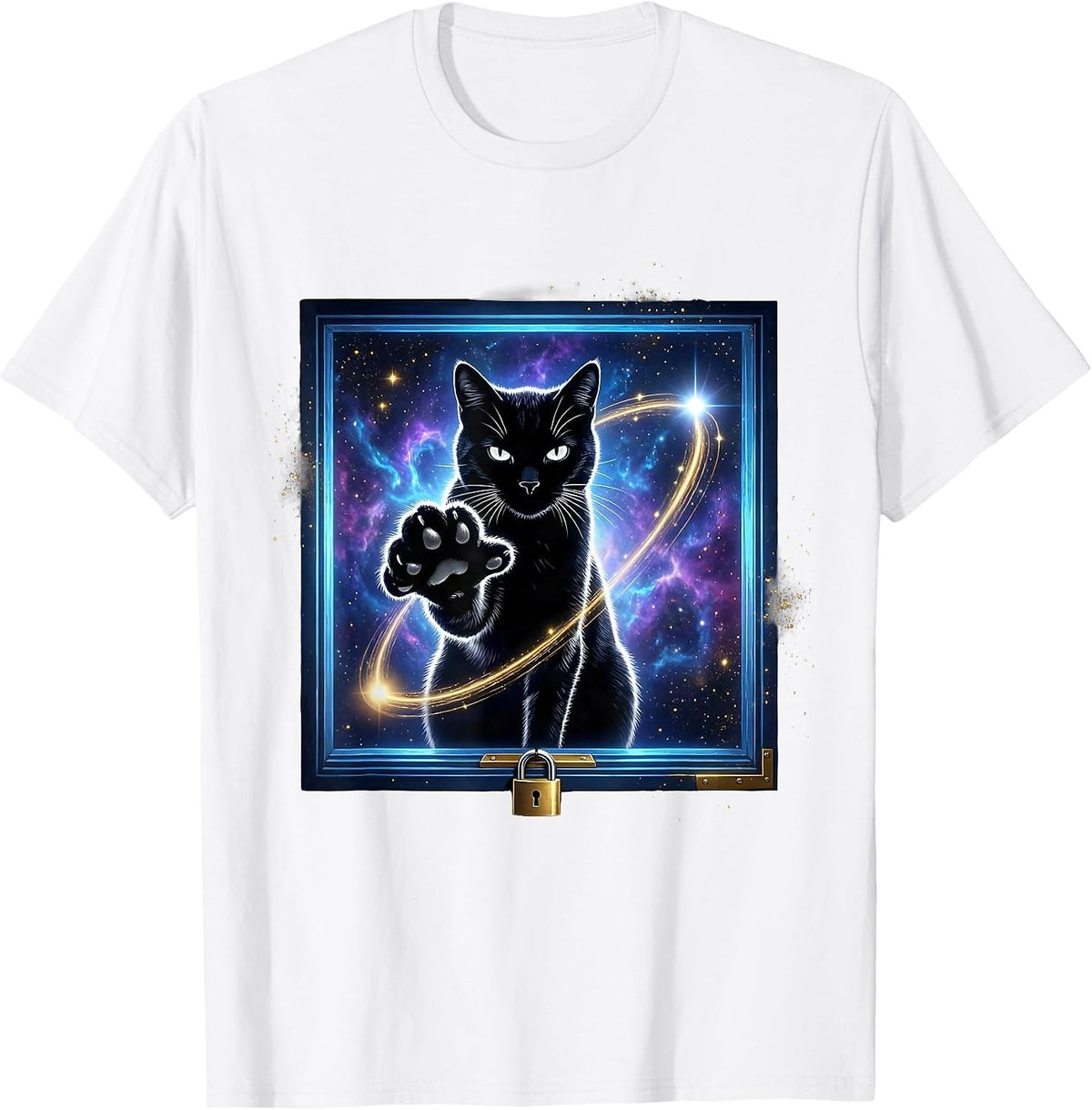Men's Cosmic Cat Quantum Physics Science Enthusiast Humor T-Shirt - White
