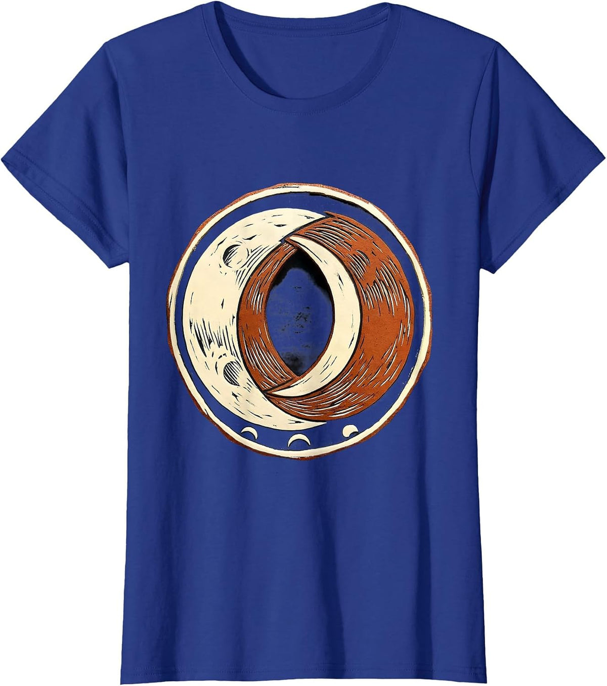 Women's Lunar Phase Badge Boho Celestial Astronomy T-Shirt - Royal Blue