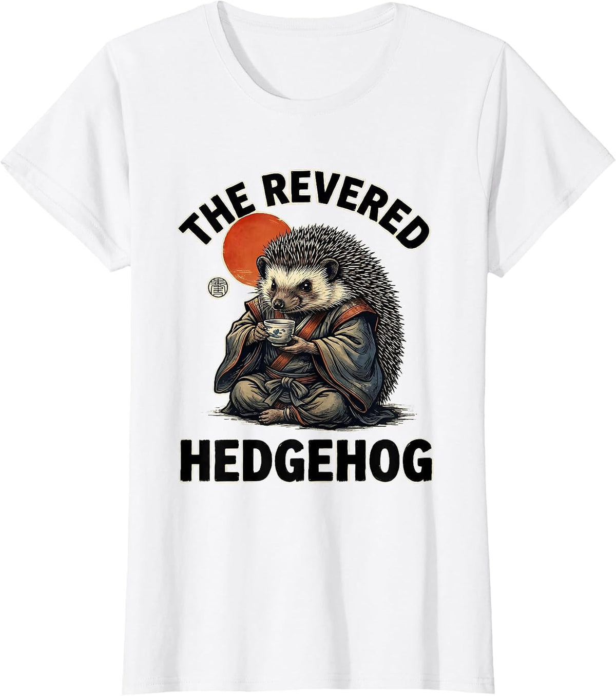 Women's The Revered Hedgehog Funny Japanese Ukiyo-e Anime Art T-Shirt - White
