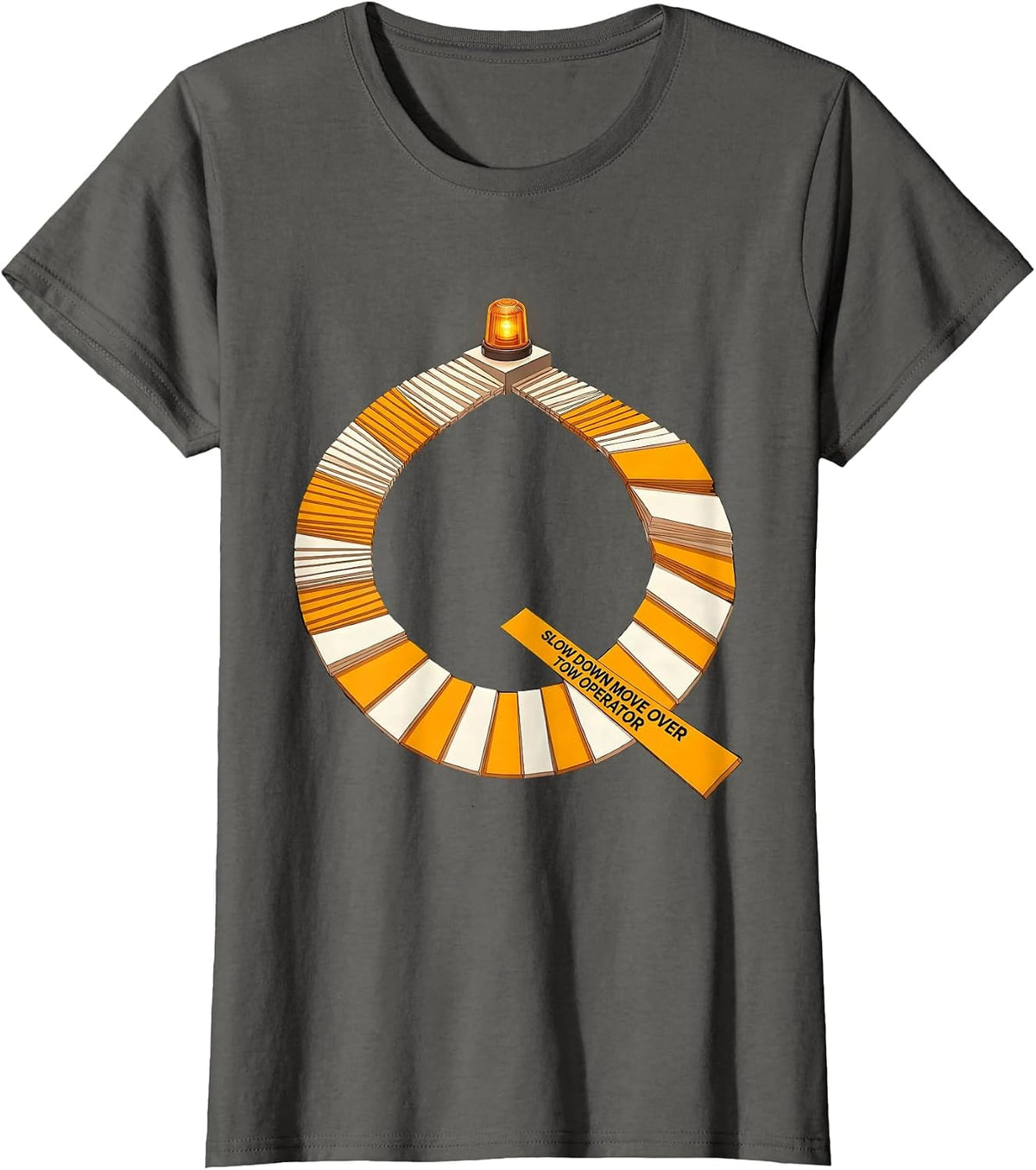 Women's Slow Down Move Over Tow Operator American Flag Tow Truck T-Shirt - Asphalt Grey