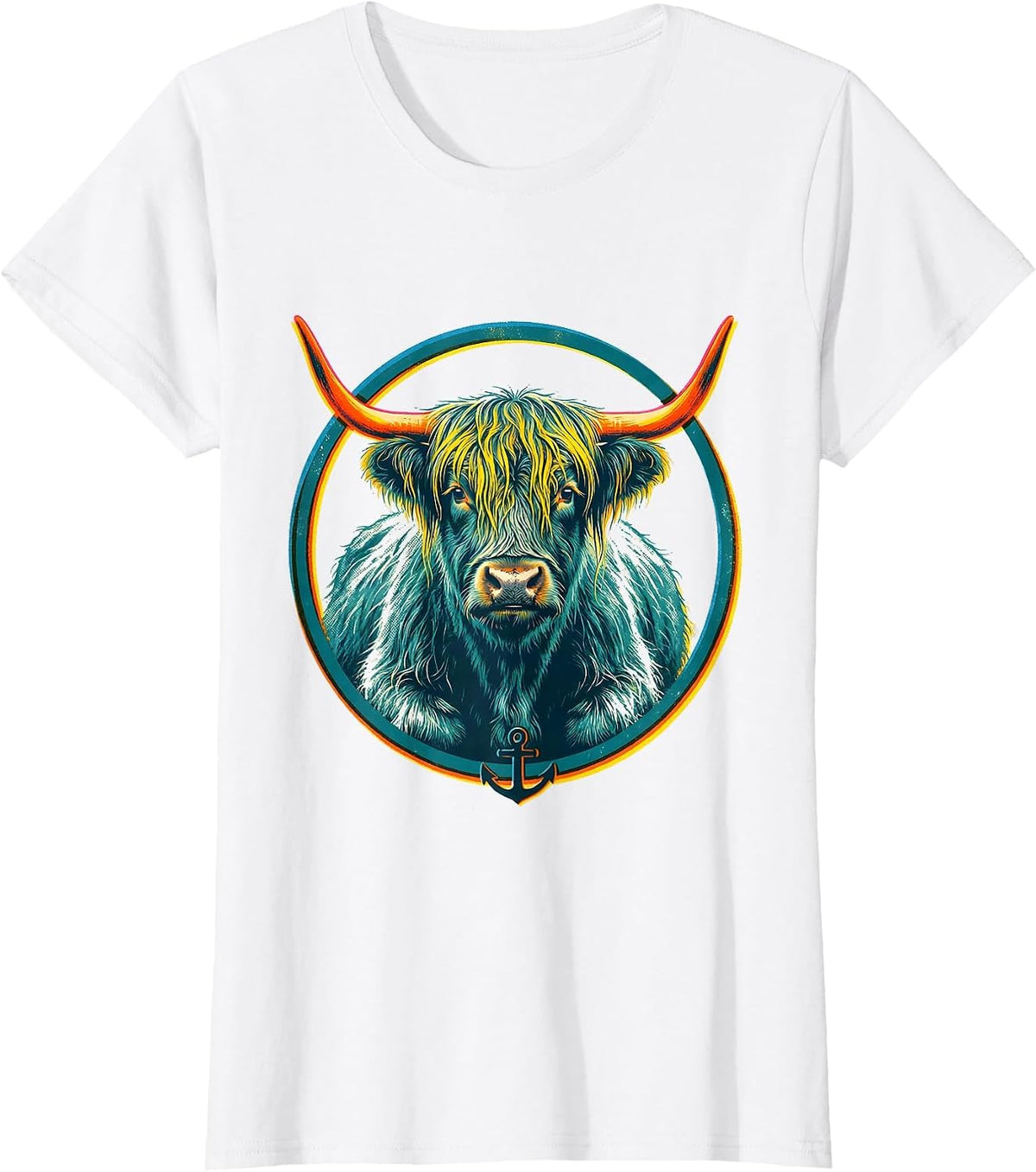 Cute Highland Cow Risograph Scottish Cow Humor T-Shirt - White
