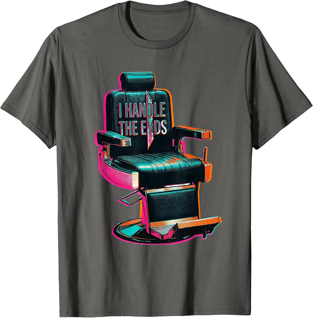 Men's I Handle The Ends Risograph Hairdresser Humor Gift T-Shirt - Asphalt Grey