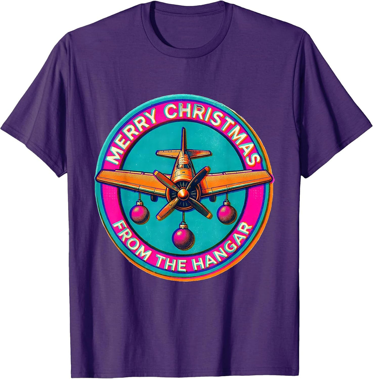 Men's Merry Christmas From The Hangar Funny Pilot Aviation Humor T-Shirt - Purple